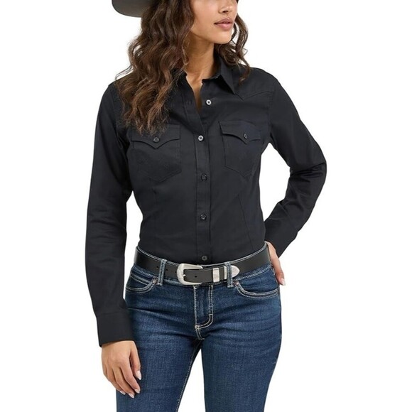 Wrangler Tops - Wrangler Ladies Retro® Western Button Down Black Shirt 112358012 Black Sz S NWT